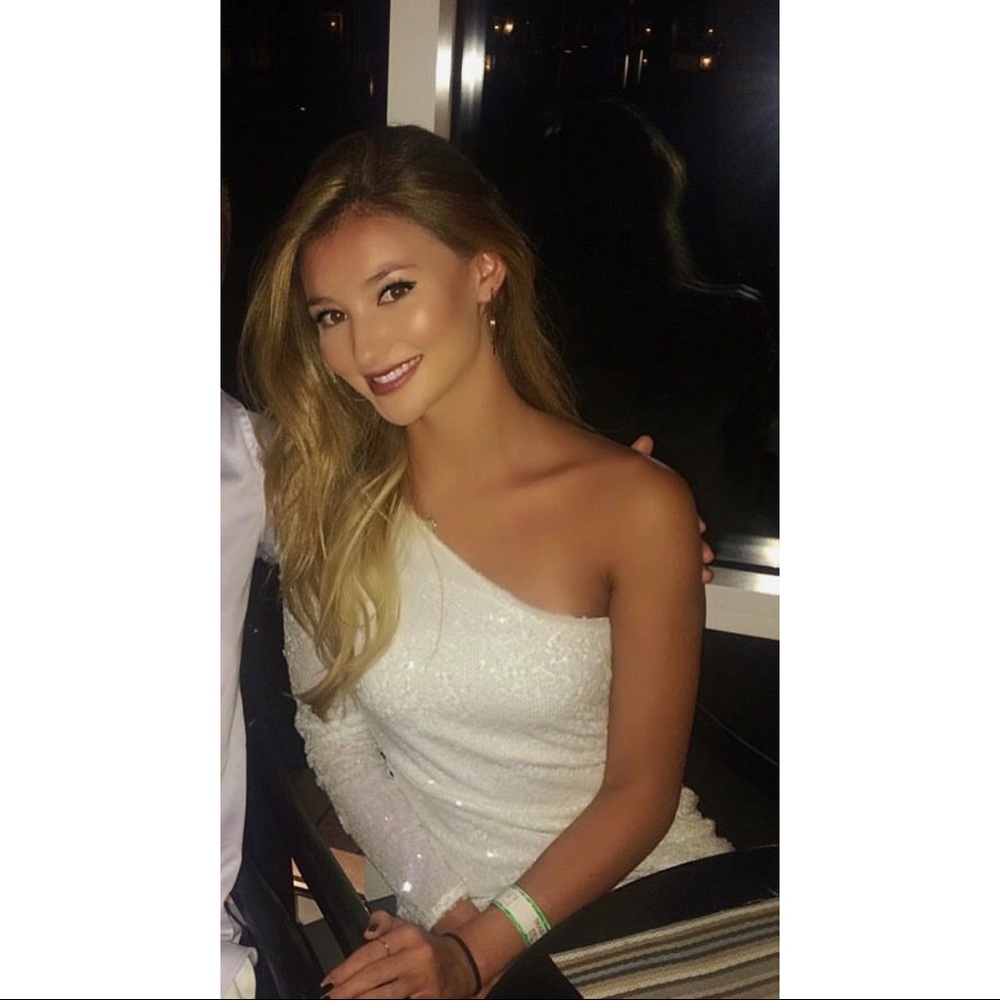 One sleeved (One shoulder) white sequin dress